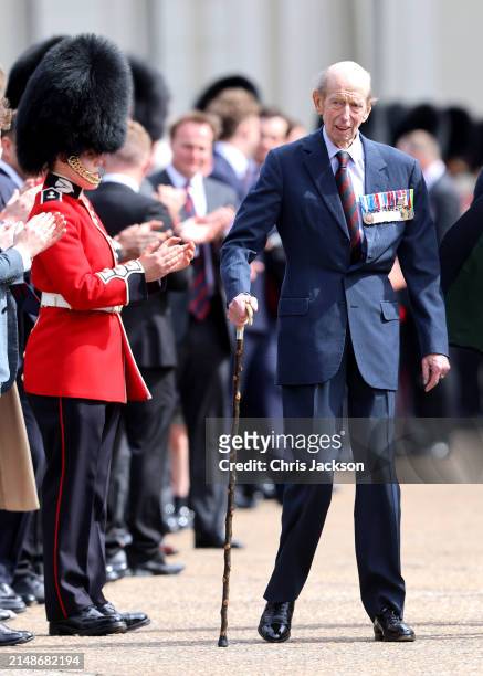 Members of the Scots Guards regiment and association veterans are lined up for Prince Edward, Duke of Kent departure from the Scots Guards' Annual...