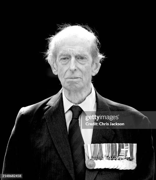 Members of the Scots Guards regiment and association veterans are lined up for Prince Edward, Duke of Kent departure from the Scots Guards' Annual...