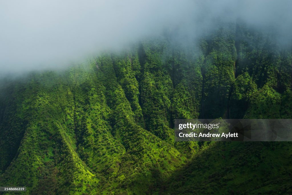 Aerial view of Pelekunu Valley, Molokai, Hawaii, USA