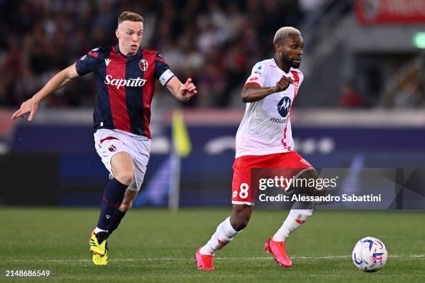 Jean-Daniel Akpa Akpro of AC Monza during the Serie A TIM match between Bologna FC and AC Monza at Stadio Renato Dall'Ara on April 13, 2024 in...