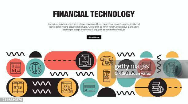 financial technology related vector banner design concept. global multi-sphere ready-to-use template. web banner, website header, magazine, mobile application etc. modern design. - chips bag stock illustrations