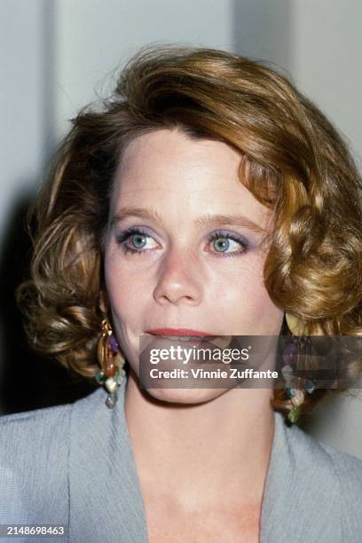 American actress Susan Dey, wearing a grey outfit and beaded drop earrings, attends the 8th Annual Mother-Daughter Fashion Show, at the Beverly...