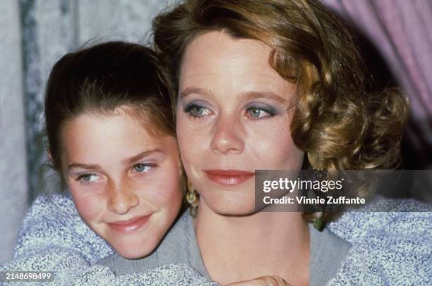 American actress Susan Dey, wearing a grey outfit and beaded drop earrings, and her daughter, Sara, attend the 8th Annual Mother-Daughter Fashion...