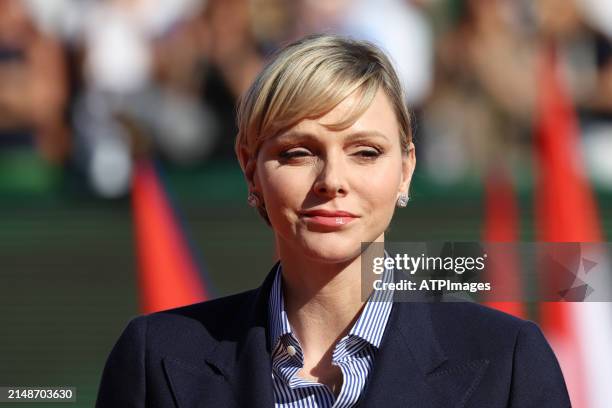 Princess Charlene of Monaco seen during the day eight of the Rolex Monte-Carlo Masters at Monte Carlo Country Club on April 14, 2024 in Monte-Carlo,...