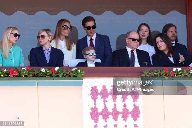 Charlene, Princess of Monaco, Prince Jacques of Monaco and Prince Albert II of Monaco seen during the day eight of the Rolex Monte-Carlo Masters at...