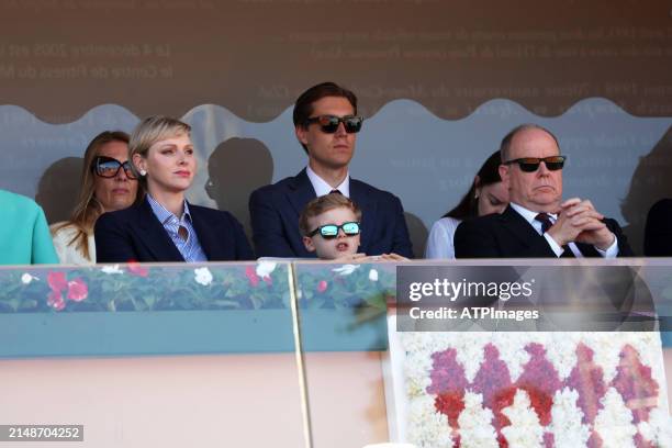 Charlene, Princess of Monaco, Prince Jacques of Monaco and Prince Albert II of Monaco seen during the day eight of the Rolex Monte-Carlo Masters at...