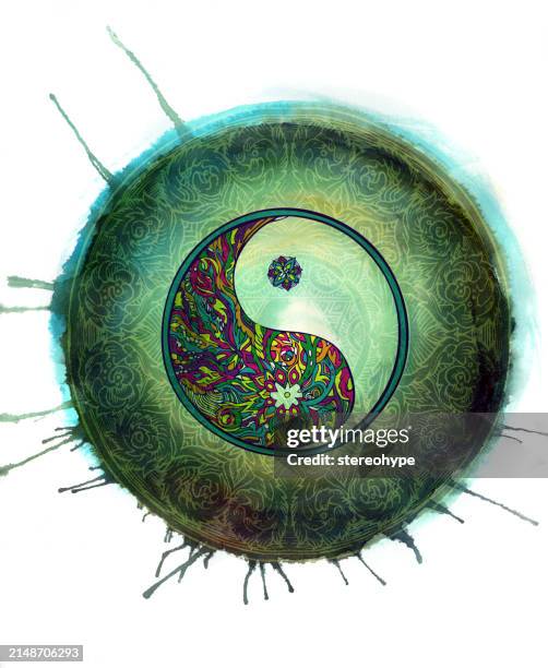 ying and yang sphere - om symbol stock illustrations