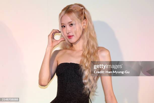 Rimowa brand ambassador, Rosé of girl group BLACKPINK is seen at the RIMOWA 'Mint & Papaya' collection launch photocall on April 15, 2024 in Seoul,...
