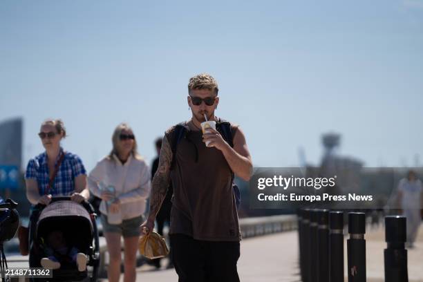 A man on the promenade of Bogatell beach, on 15 April, 2024 in Barcelona, Catalonia, Spain. Catalonia has registered this April 13 and 14 a "hot"...