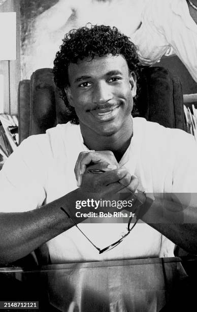 National Football League Running Back Eric Dickerson portrait inside office of his Manger, Boxer Ken Norton, June 10, 1985 in Los Angeles, California.