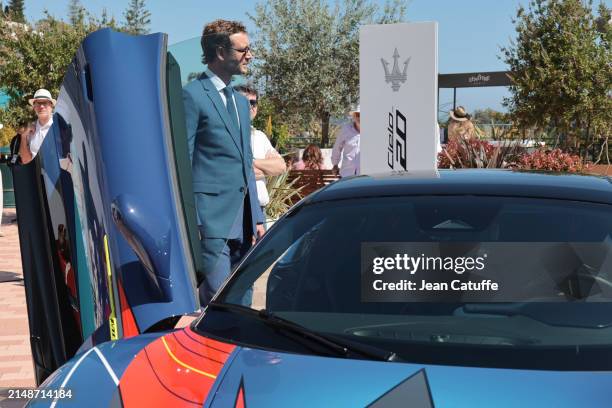 Pierre Casiraghi checks on the Maserati MC20 Cielo before the final on day 8 of the Rolex Monte-Carlo Masters at Monte-Carlo Country Club on April...