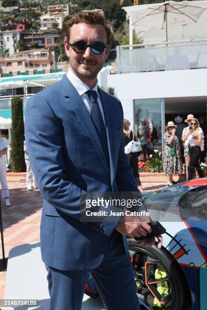 Pierre Casiraghi checks on the Maserati MC20 Cielo before the final on day 8 of the Rolex Monte-Carlo Masters at Monte-Carlo Country Club on April...