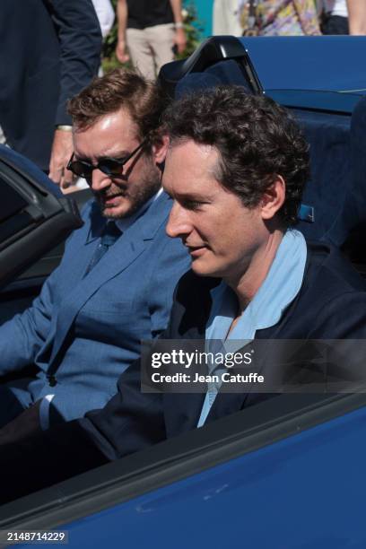 Stellantis President John Elkann and Pierre Casiraghi check on the Maserati MC20 Cielo before the final on day 8 of the Rolex Monte-Carlo Masters at...