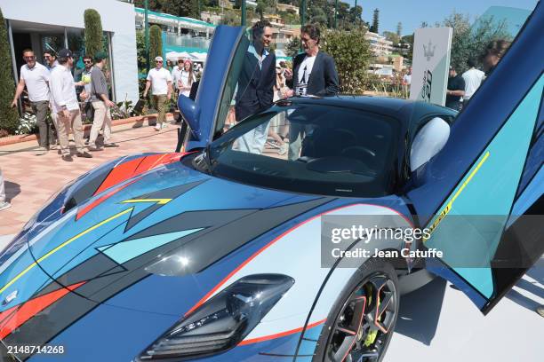 Stellantis President John Elkann checks on the Maserati MC20 Cielo before the final on day 8 of the Rolex Monte-Carlo Masters at Monte-Carlo Country...