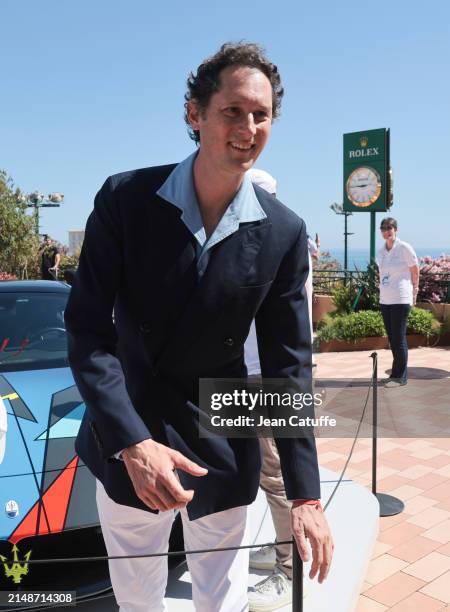 Stellantis President John Elkann checks on the Maserati MC20 Cielo before the final on day 8 of the Rolex Monte-Carlo Masters at Monte-Carlo Country...