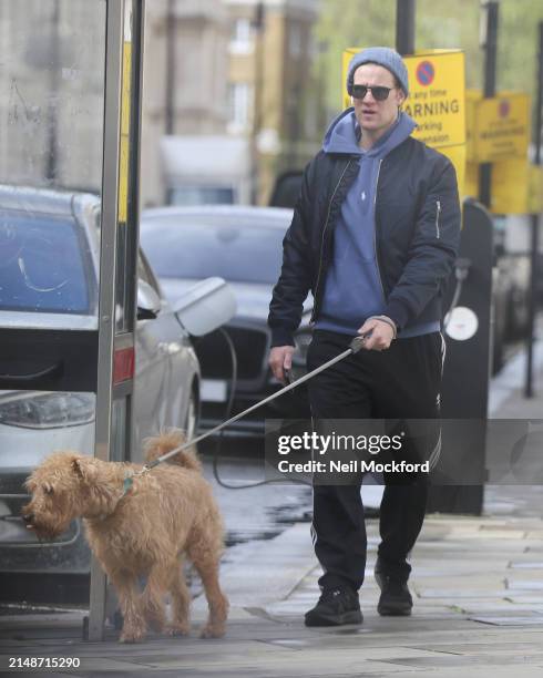 Matt Smith walking his dog in Central London on April 15, 2024 in London, England.