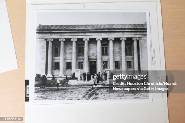 An early archived photograph of the Museum of Fine Arts, Houston, is visible just after construction was completed in 1924, pulled from the archives...