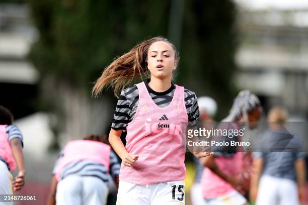 Julia Angela Grosso of Juventus women in action during the warm up before the Women Serie A playoffs match between AS Roma and Juventus at Stadio Tre...