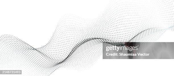 abstract black energy waves from dotted line particles with blur effect on trasnparent white background. futuristic modern backdrop design for business, presentation, ads, banner, website, landing page, wallpaper screen and more - grid gray stock illustrations