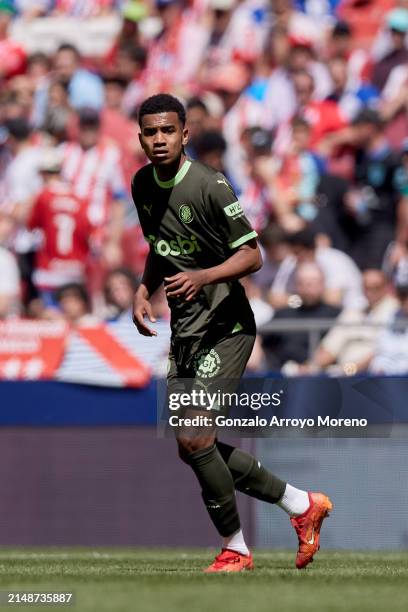 Jhon Elmer Solis of Girona FC in action during the LaLiga EA Sports match between Atletico Madrid and Girona FC at Civitas Metropolitano Stadium on...