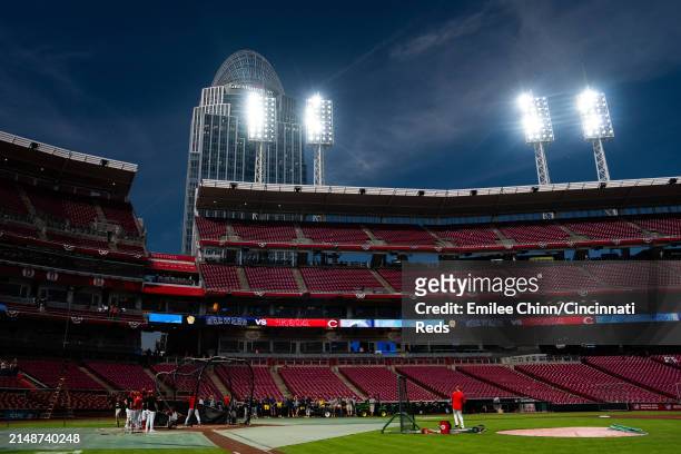 View of the Solar Eclipse before a game against the Milwaukee Brewers at Great American Ball Park on April 08, 2024 in Cincinnati, Ohio.