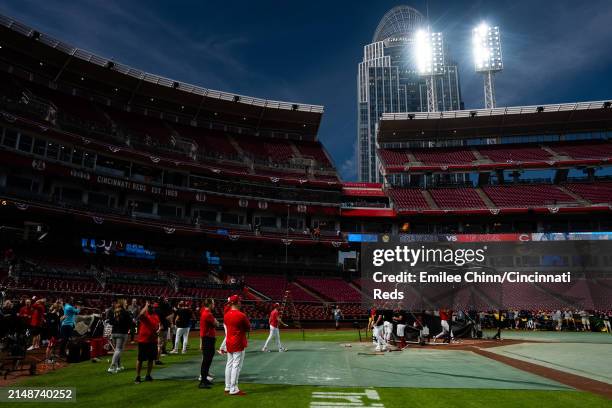 View ofthe Solar Eclipse before a game against the Milwaukee Brewers at Great American Ball Park on April 08, 2024 in Cincinnati, Ohio.