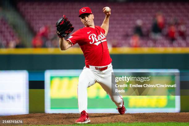 Brent Suter of the Cincinnati Reds pitches during a game against the Milwaukee Brewers at Great American Ball Park on April 10, 2024 in Cincinnati,...