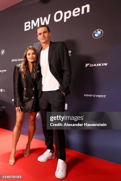 Alexander Zverev attends with Sophia Thomalla the BMW Open Players Night 2024 during day 3 of the BMW Open at MTTC IPHITOS on April 15, 2024 in...