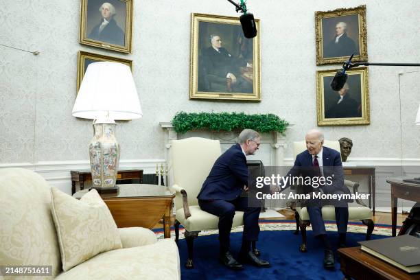 President Joe Biden and Prime Minister of the Czech Republic Petr Fiala shake hands before a bilateral meeting in the Oval Office of the White House...