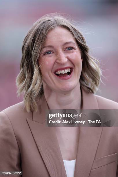 Sport pundit Ellen White prior to the Adobe Women's FA Cup Semi Final match between Manchester United and Chelsea at Leigh Sports Village on April...