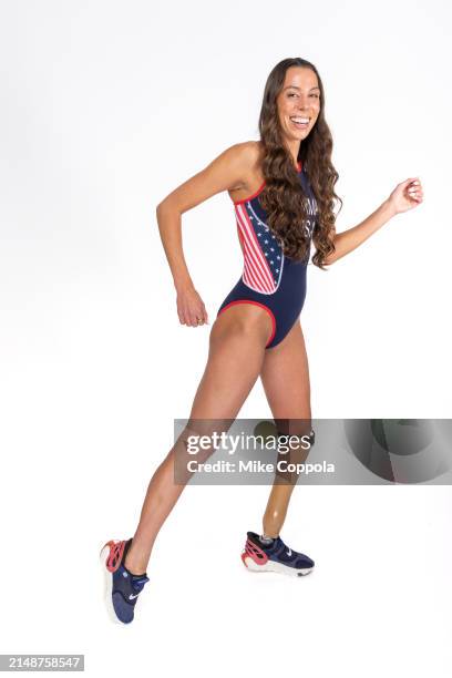 Paratriathlon athlete Grace Norman poses for a portrait during the 2024 Team USA Media Summit at Marriott Marquis Hotel on April 15, 2024 in New York...