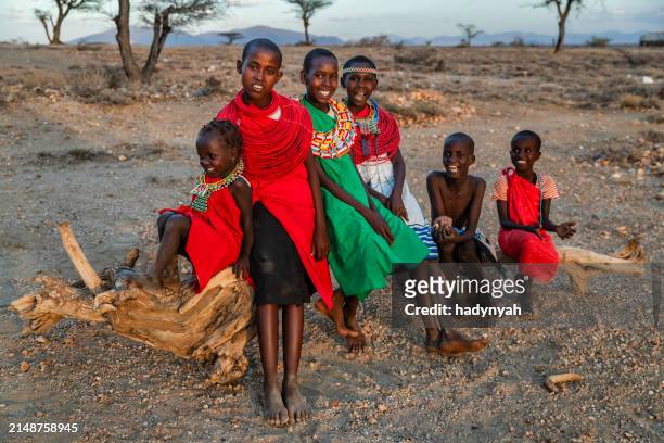 group of happy african children from samburu tribe, kenya, africa - east african tribe stock pictures, royalty-free photos & images