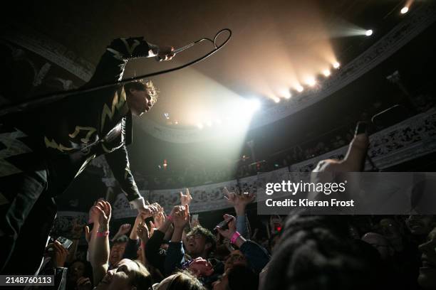 Howlin' Pelle Almqvist of The Hives performs at The 3Olympia Theatre Dublin on April 15, 2024 in Dublin, Ireland.