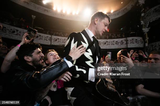 Niklas Almqvist of The Hives performs at The 3Olympia Theatre Dublin on April 15, 2024 in Dublin, Ireland.