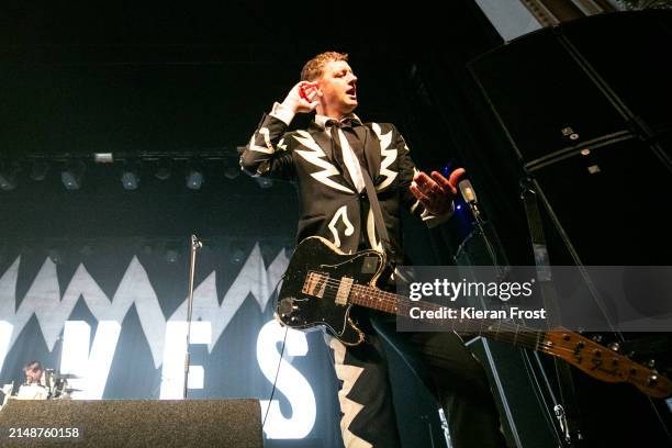 Niklas Almqvist of The Hives performs at The 3Olympia Theatre Dublin on April 15, 2024 in Dublin, Ireland.