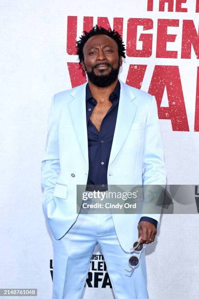 Babs Olusanmokun attends the "The Ministry Of Ungentlemanly Warfare" New York Premiere at AMC Lincoln Square Theater on April 15, 2024 in New York...