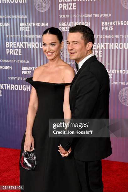 Katy Perry and Orlando Bloom attend the 10th Breakthrough Prize Ceremony at the Academy of Motion Picture Arts and Sciences on April 13, 2024 in Los...