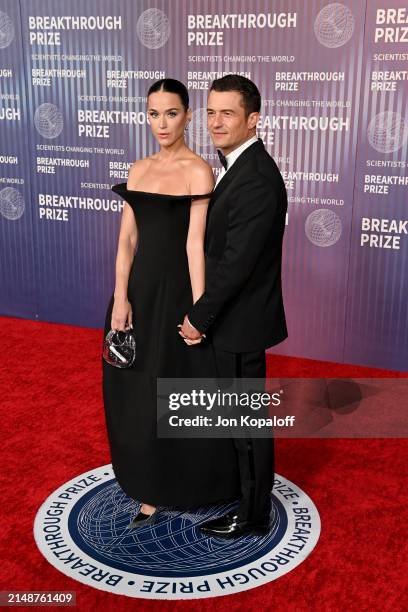 Katy Perry and Orlando Bloom attend the 10th Breakthrough Prize Ceremony at the Academy of Motion Picture Arts and Sciences on April 13, 2024 in Los...