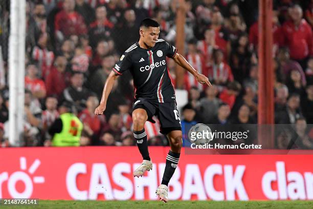 Marcelo Herrera of River Plate controls the ball during a Copa de la Liga Profesional 2024 match between Instituto and River Plate at Estadio...