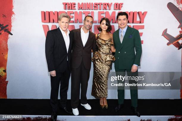Cary Elwes, Mohammed Al Turki, Eiza González Rivera and Henry Golding attend the premiere of "The Ministry Of Ungentlemanly Warfare" at AMC Lincoln...