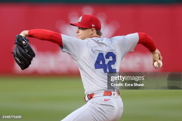Sonny Gray of the St. Louis Cardinals pitches against the Oakland Athletics in the first inning at Oakland Coliseum on April 15, 2024 in Oakland,...