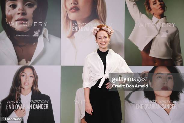 Emma Watkins attends the 2024 Witchery White Shirt Campaign launch in support of the Ovarian Cancer Research Foundation at Sydney Opera House on...