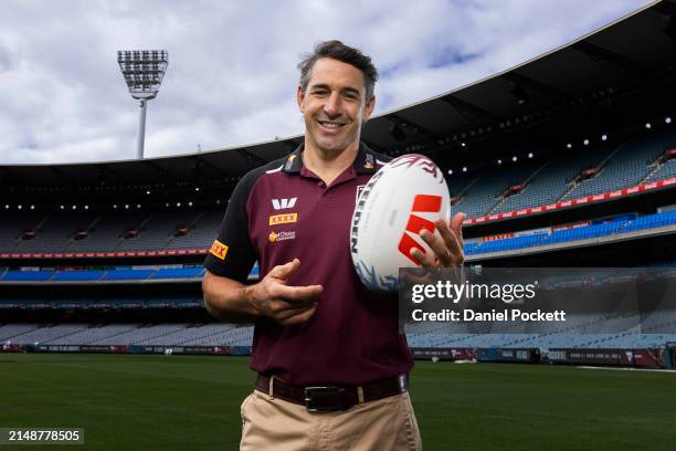 Maroons head coach Billy Slater poses for a photograph during the 2024 State of Origin Series Launch at Melbourne Cricket Ground on April 16, 2024 in...