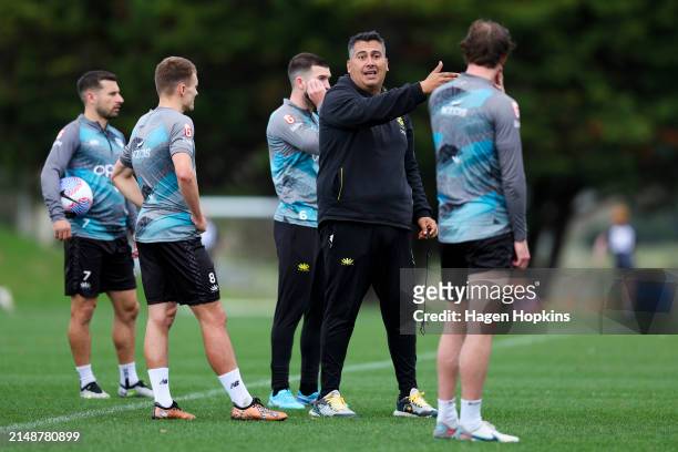 Coach Giancarlo Italiano tthpduring a Wellington Phoenix A-League training session at NZCIS on April 16, 2024 in Wellington, New Zealand.