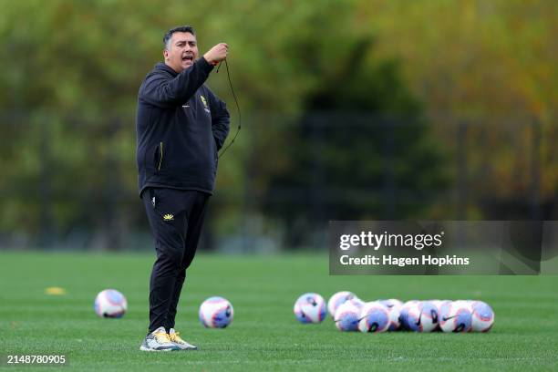 Coach Giancarlo Italiano tthpduring a Wellington Phoenix A-League training session at NZCIS on April 16, 2024 in Wellington, New Zealand.