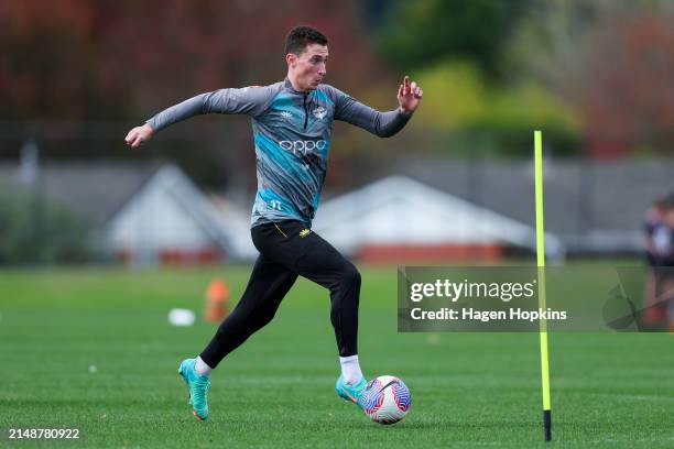 Bozhidar Kraev in action during a Wellington Phoenix A-League training session at NZCIS on April 16, 2024 in Wellington, New Zealand.