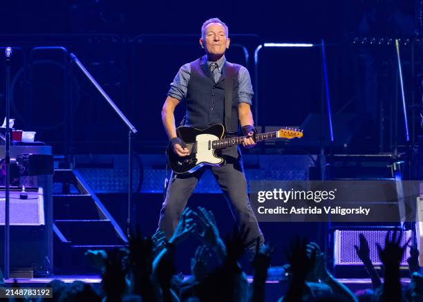 Bruce Springsteen performs with The E Street Band at MVP Arena on April 15, 2024 in Albany, New York.