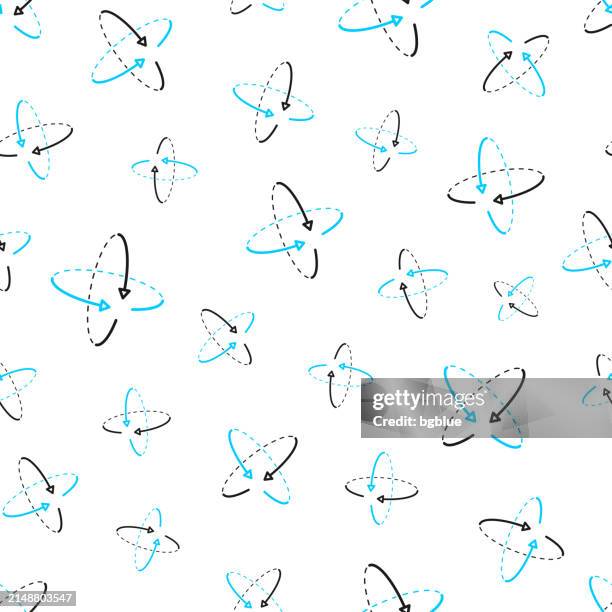 360 degree rotation arrows. seamless pattern. line icons on white background - white arrows background stock illustrations