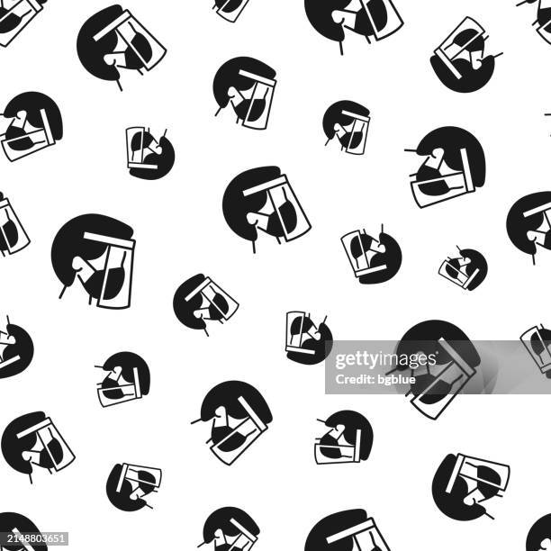 person with medical mask and face shield. seamless pattern. icons on white background - protective face shield stock illustrations
