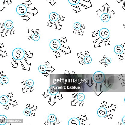 Dollar decrease. Seamless pattern. Line icons on white background Dollar decrease. Seamless pattern. Line icons on white background